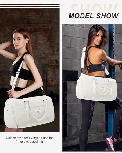 Image of Gym Duffle Bag for Women with Shoe Compartment Waterproof Travel Tote Bags Personal Item Carry On Weekender Overnight Bags with Toiletry Bag Swimming Yoga Bags Hospital Holdalls Beige