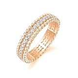 Aotiwe Anillos de boda para mujer, anillo para ella, anillo con moissanita, oro amarillo, regalo para mujer, M 1/2, Oro rosa de 18 quilates, Moissanita