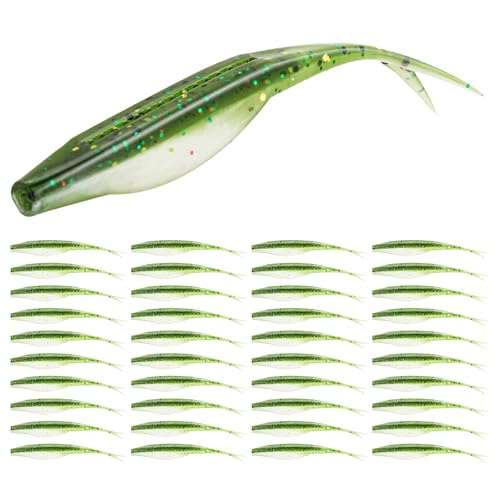 Probite Fork Tail Soft Lures- Realistic Jerk Bait & Fluke Action Soft Lures for Bass Trout & Crappie - Versatile Freshwater & Saltwater Fishing Bait (4 inch 40pcs Baby Bass)