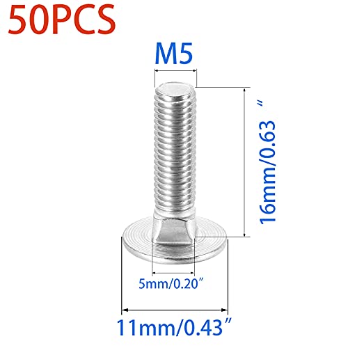 Image of 50 Pcs Carriage Bolts, Coach Bolts,Neck Carriage Bolt, Round Head, Square Neck, Zinc Plated (M5-0.8x16mm)