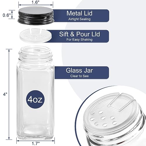 AOZITA Spice Rack Organizer for Cabinet, Spice Organizer with 28 Empty Spice Jars with Black Lids, Funnel, Spice Labels, Seasoning Organizer for Countertop, Cabinet, Kitchen, Pantry, Cupboard