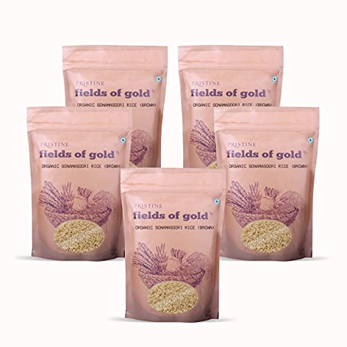Image of PRISTINE Fields of Gold Organic Sonamasoori Rice (Brown), 1 kg (Pack of 5)