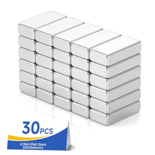 Image of MIKEDE 30 Pack Strong Small Neodymium Bar Magnets Silver, 20x10x5 mm