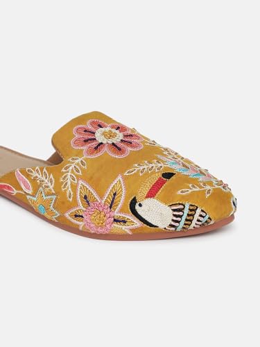 Image of OPIVE's Mehandi Women's Mojari Jutti Ethnic Punjabi Juttis Traditional Flat Embroidered Canvas Fancy Bellies Comfortable Sole for Womens & Girls
