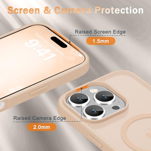 Image of YENAPOON for iPhone 16 Pro Case, Matte Magnetic Phone Cover [with 1 Screen Protector] [Support for MagSafe] [Shockproof Military Grade Protection] Translucent Frosted Back, Coral Pink