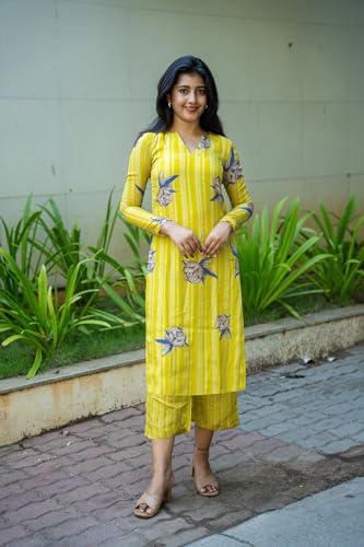 Image of ANNI DESIGNER Women's Cotton Blend Floral Kurta with Pant