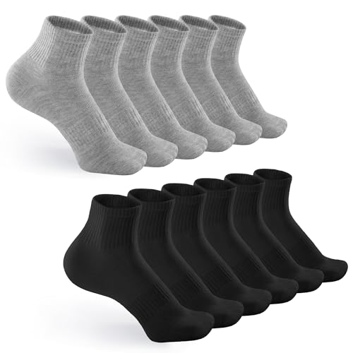 Honeysea Ankle Socks for Women - Hiking Socks Runing Socks Quarter Socks for Women Ankle Socks Womens Socks Size 9-11 Quarter Socks Socks Black Socks Gray Socks 6 Pairs