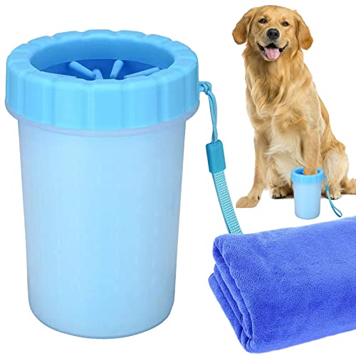 Dog Paw Cleaner-Paw Washer,2 in 1 Paw Cleaner for Dogs with Towel，Suitable for Dogs and Cats (L, Blue)