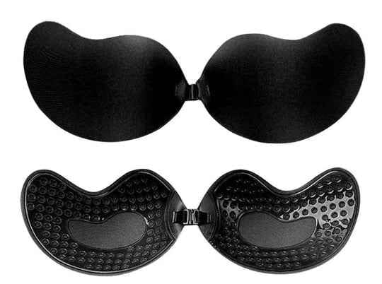 Silicone Wire Free Stick-On Bra Padded, Adhesive Bra Strapless Silicone Invisible Push Up Reusable Self Sticky Bra for Backless Dress Stick on Bra(Black)-image-25