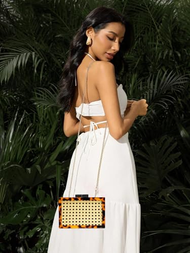 Image of RomanticDesign Women Acrylic Handbag Rattan Woven Pattern Square Box Crossbody Handbag Shoulder Bag Chain Purse