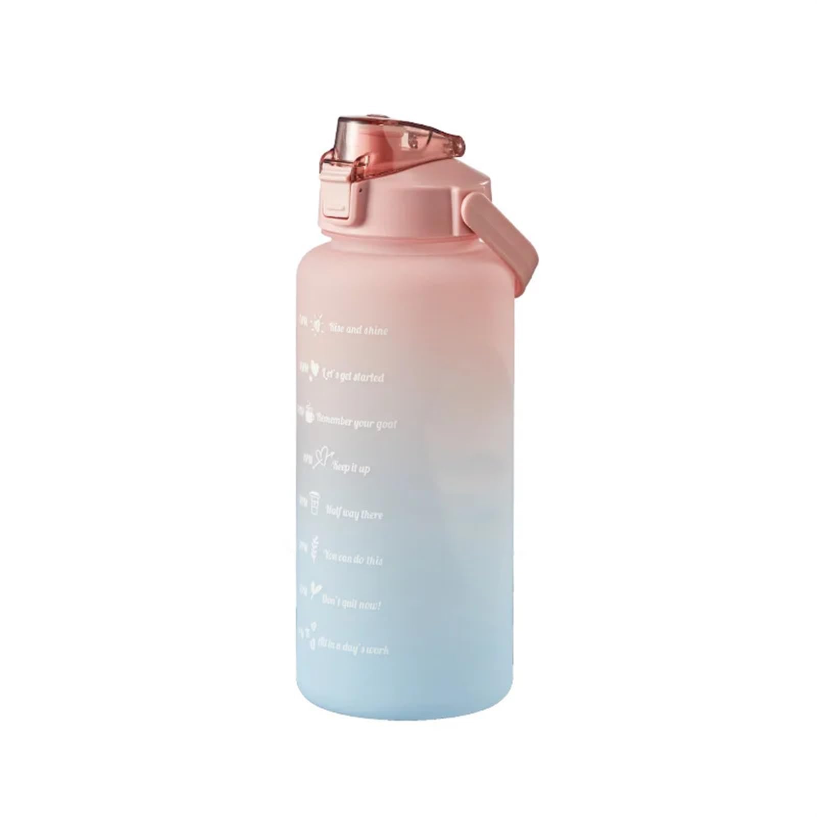 Sportflasche 2L Water Bottle with Straw Large Capacity Sports Portable Drinking Bottles with Time(Pink)