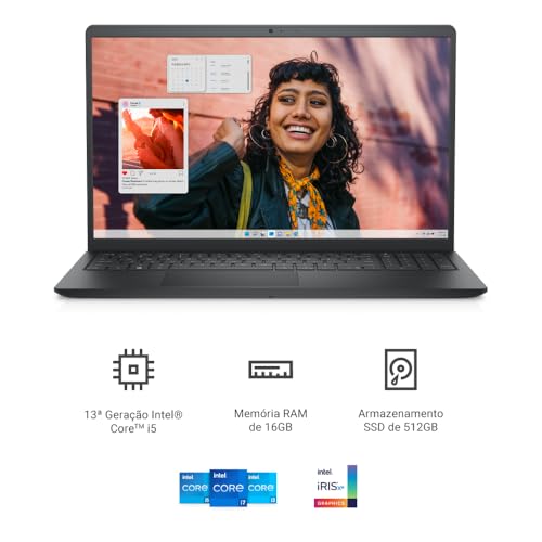 Notebook Dell Inspiron 15.6″ Full HD 13ª Gen Intel Core i5 16GB 512GB SSD Linux Preto Carbono I15-I1300-U50P