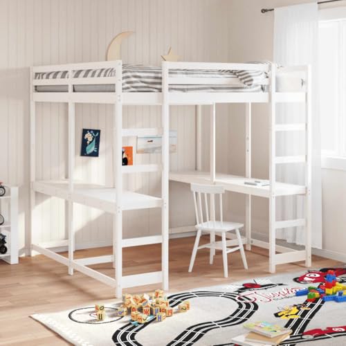 INLIFE Hochbett mit Schreibtisch & Leiter Weiß 160x200 cm Kiefernholz,Möbel,Betten & Zubehör,Betten & Bettgestelle,Weiß,67.9 KG,3284234