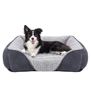 JOEJOY Panier pour Chien Moyen Grande Taille – Lavable Pelucheux, Antidérapant Panier, Lit pour Chat, Confortable et apaisant L(76×61×23cm Gris)