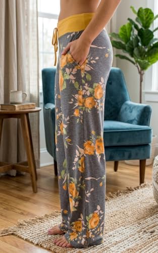 Image of Elsofer Women's Comfy Lounge Pants with Pockets Soft Wide Leg Pajama Pants Drawstring Palazzo Pants for Sleep, Casual Wear