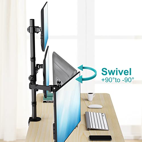 Image of MOUNT PRO Triple Monitor Mount, Monitor Desk Mount for 3 Screens up to 32 inch, 17.6 lbs Each, Fully Adjustable Stacked Computer Stand, Table VESA Mounting, C clamp /Grommet Base