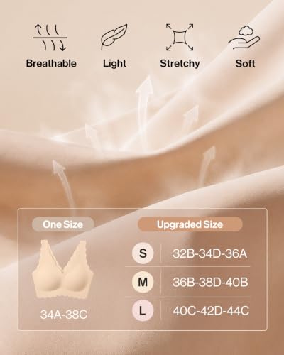 Image of Ubras Deep V Seamless Bras for Women Scalloped Wireless Bralette Comfortable Soft Everyday Sleep Bras Smart Size