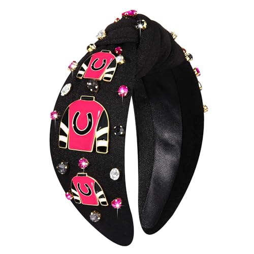 boderier Derby Headbands for Women Derby Horseshoe Headband Jeweled Crystal Embellished Knotted Headband Race Day Racing Fan Headwear Accessories Horseshoe jacket