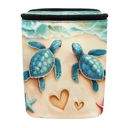 Image of Talayituse Turtle Starfish Heart Beach Print Car Trash Can with Lid, Leak Proof Auto Trash Bag Hanging Vehicle Garbage Can Multipurpose Storage Container for Back Seat Road Trip