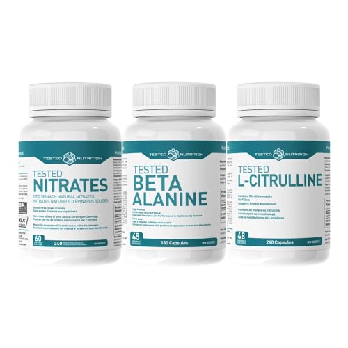 Tested Nutrition - Tested Nutrition Nitrates (240 Capsules), Beta Alanine (180 Capsules), L-Citrulline (240 Capsules) Combo | 400mg Nitrates, 750mg Beta Alanine & 600mg L-Citrulline | Vegan, Gluten-Free
