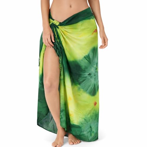 INGEAR Swimsuit Cover Up for Women Long Sarong Beach Wrap Skirt Soft Rayon Bathing Suit Coverup Pareo Bikini Cover Up with Coconut Shell Tie One Size
