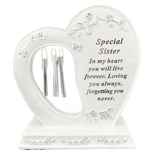 Angraves Special Sister Graveside Memorial Wind Chime Heart Grave Plaque Ornament Decoration