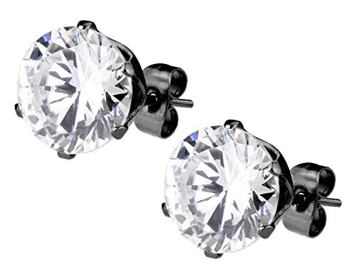 Forbidden Body Jewelry CZ Simulated Diamond Black IP Plated Surgical Steel Stud Earrings for Men (8mm)