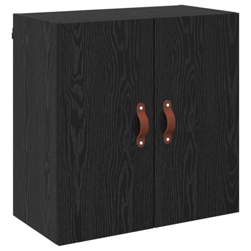 Armoire murale 2 compartiments noire et bois avec poignées pratiques - 2