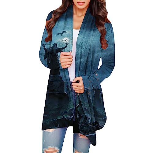 MKIUHNJ-Brosche-Klein-Helloween-Leichte-Damen-Strickjacke-mit-Kuerbis-Aufdruck-Herbst-Strickjacke-mit-offener-Vorderseite-laessiger-Duster-Strickjacke-Elegante-Strickjacken-Damen