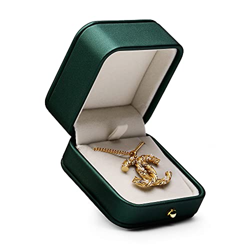 Leather Necklace Boxes Jewelry Gift Pendant Box Elegant Necklace Case for Birthday, Proposal, Engagement, Wedding, Valentine's Day(Green)