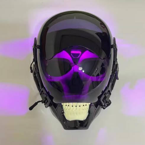 Joytopiaminds Steampunk Futuristic Mecha Skull Head Cosplay Mask with LED Lights, Tech wear Mask for Halloween, Cosplay & Parties