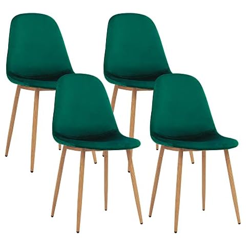 CangLong Dining Set of 4, Kitchen Velvet Cushion Seat, Green Back and Metal Legs, Modern Mid Century Living Room Side Chairs Cover