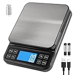 BOMATA Large Kitchen Scale with 0.1g High Precision, Capacity 5kg, Bakery Scale with% Percentage Function, USB Rechargeable, Full-View Angle LCD with Backlight, Stainless Steel Pan