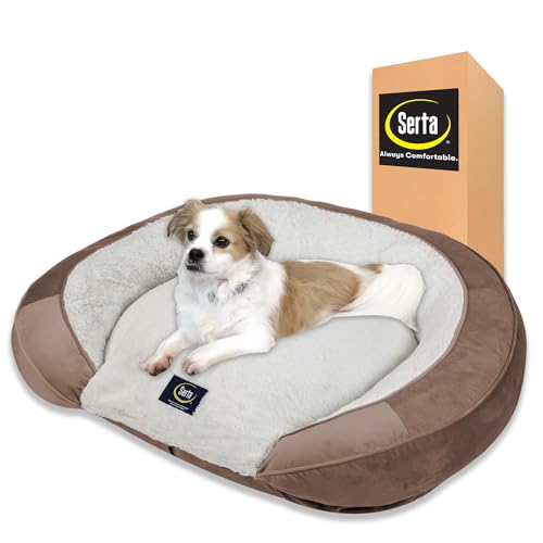 Serta Oval Couch Dog Beds - Quilted Orthopedic Memory Foam Base with Supportive Rounded Bolsters - Taupe (Large)