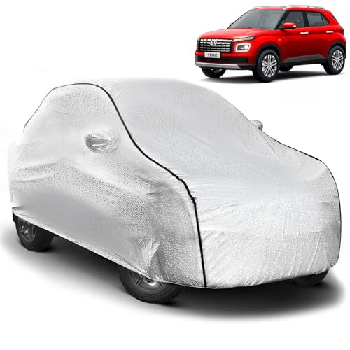 Image of Pivalo Car Cover for Hyundai Venue All Model & Years (2019-2022) 100% Waterproof with Mirror Pockets, Triple Stitched Bottom Elastic Dustproof Full Body Protection (Heat & UV Resistant, Silver)