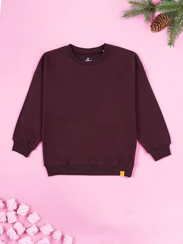 Image of KiddoPanti Boys Solid Round Neck Full Sleeve Fleece Sweatshirt | 60% Cotton 40% Polyester | Soft Warm Winter Pullover | Ribbed Cuffs & Hem | Casual Winter Sweatshirt for Kids