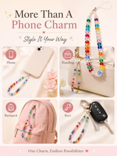 Image of Handmade Beaded Phone Charm Strap for Women & Girls | Aesthetic Mobile Charm | Pearl & Crystal Bead Wrist Strap | Cute Phone Bag Accessory | Korean Style