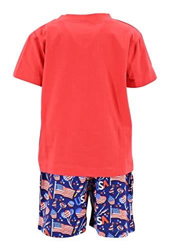 Image of Boys 2pc Shorts Set Outfit Short Sleeve Shirt with Classic Applique Print and Shorts