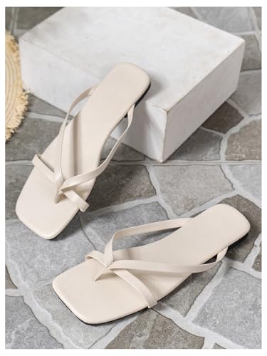 Image of GORGLITTER Women's Strappy Square Toe Thong Sandals Dressy Summer Cute Vacation Beach Comfortable Flip Flops Slide Shoes 2026