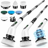 FYDEE Electric Spin Scrubber, Cordless Shower Scrubber with Long Handle, 7 Replaceable Brush Heads, 3000mAh IPX7 Power Scrubber, 380 RPM Motorized Bathroom Cleaning Brush for Tub, Tile, Grout & Floor