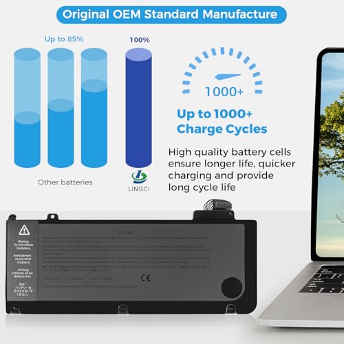 Image of A1278 Battery, A1322 Battery Replacement for MacBook Pro 13 Inch A1278 [Mid 2012 2010 2009 Early 2011 Late 2011] (Upgraded High Performance 63.5Wh 11.6V 6000mAh Li-Polymer)