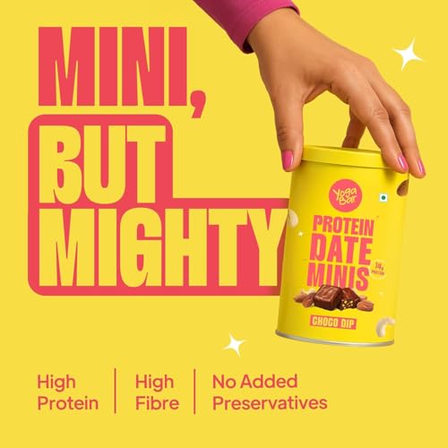 Image of Yogabar Choco Dipped Date Minis | 3g Protein per Bite | Goodness of Dates, Almonds, Cashews & Pistachios Dipped in Chocolate | High Fiber Snack | No Added Preservatives | Pack of 12