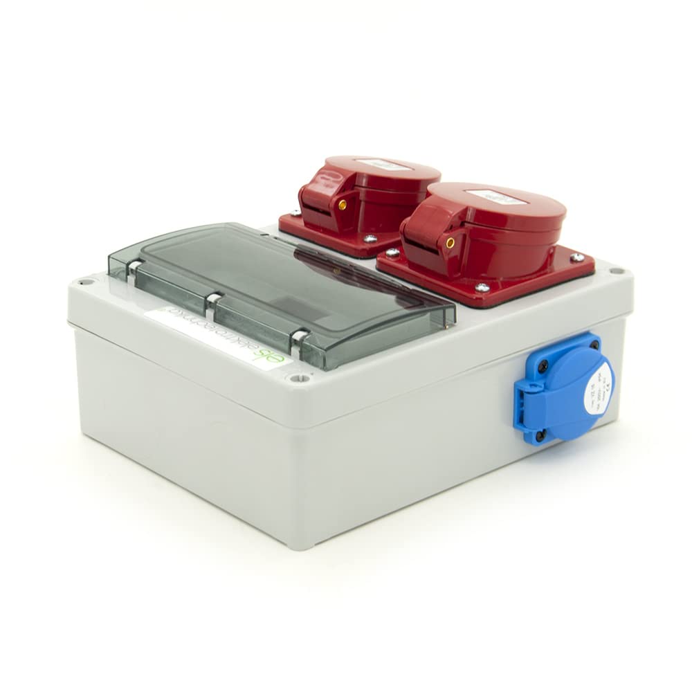 ELS Elektrotechnika Separatore di corrente, distributore a parete, alloggiamento vuoto interno, Schuko 2 x 230 V e 1 CEE 16 A e CEE 32 A, cablato, IP44, armadio elettrico per assemblare dispositivi