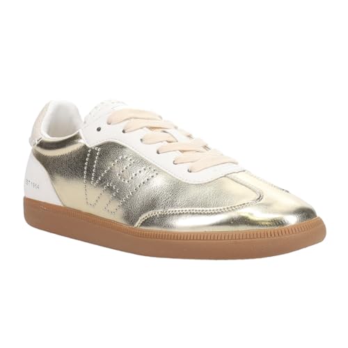 VINTAGE HAVANA Womens Crisp Metallic Perforated Lace Up Sneakers Shoes Casual - Gold2