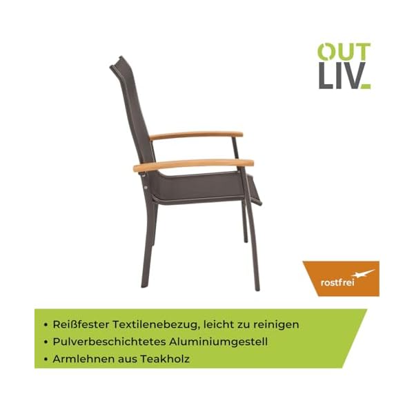 OUTLIV. Alpha Gartenstuhl mit Teak-Armlehnen Anthrazit