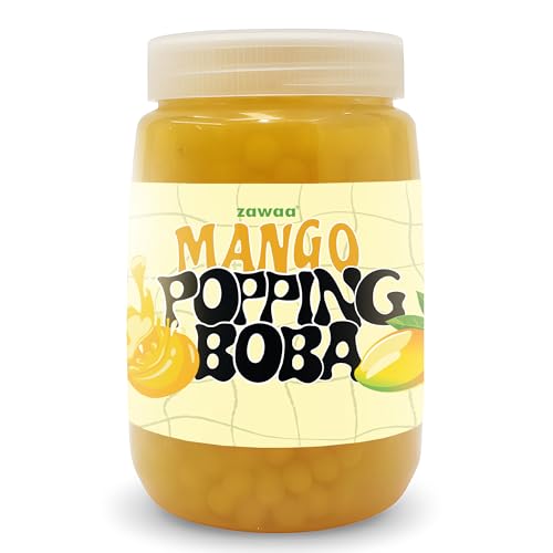 ZAWAA Foods Mango Popping Boba Pearls 1kg – Bursting Boba for Bubble Tea - Mango Flavor | Includes 10 Paper Straws