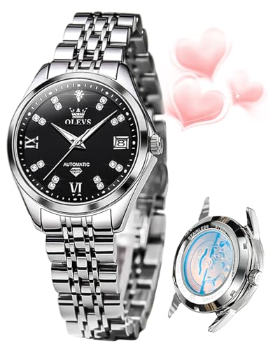 Image of OLEVS Womens Automatic Watch Diamond Luxury Date Ladies Dress Classic Self Winding Wrist Watches