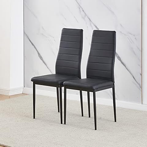 Redd Royal Set of 2 Dining Room Chair Kitchen Chairs Only Faux Leather Metal Legs Comfy Upholstered Padded Seat Modern Home Office Chairs for Party Restaurant Dinette (2 black pu leather) Cover