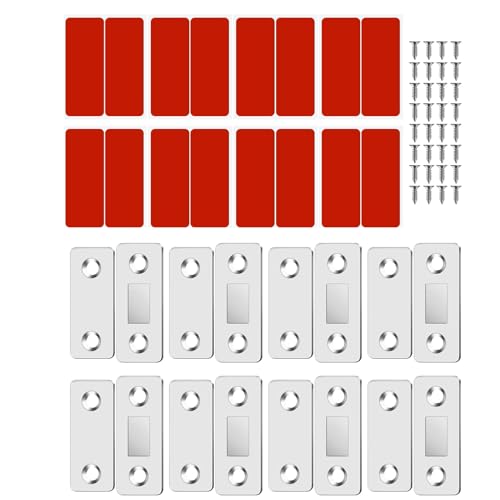 Imanes Puertas Armario,8 PCS Magnetico Fuerte Cierre con Tornillos Pestillo Ultrafinos de Puerta Magnético Mueble Cierre Cajones para Puertas de Cocina Ventanas Cajones