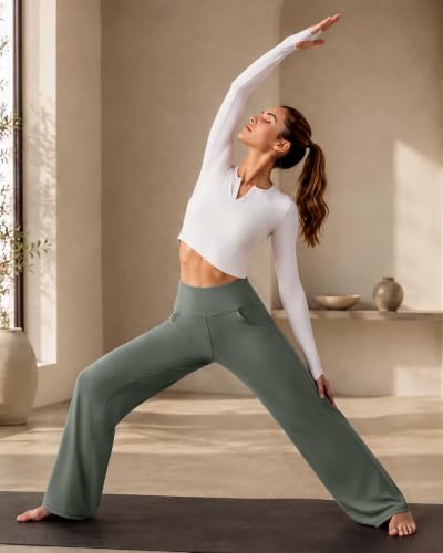 Image of Promover Wide Leg Pants for Woman Yoga Pants with Pockets Stretch
